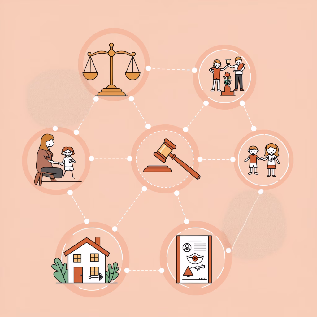 Illustration depicting family law changes in the UK in 2026 including divorce reform, cohabitation rights, and prenup updates.